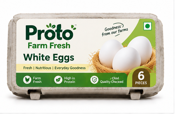 Proto Farm Fresh White Eggs 6 pieces Tray