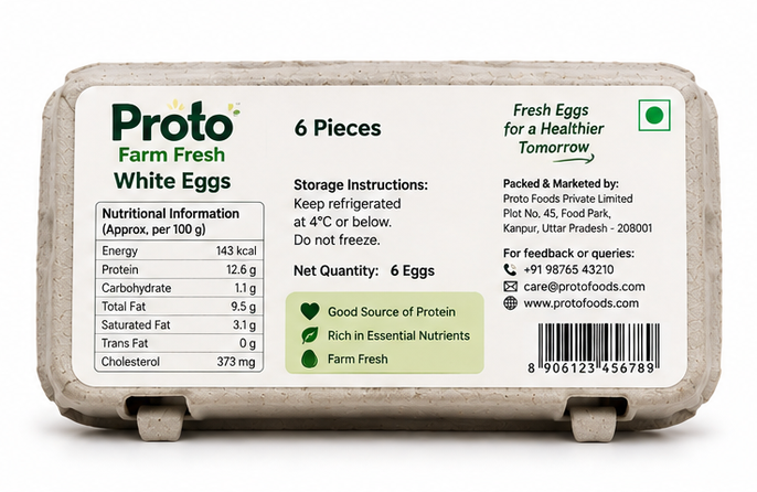 Proto Farm Fresh White Eggs 6 pieces Tray 2