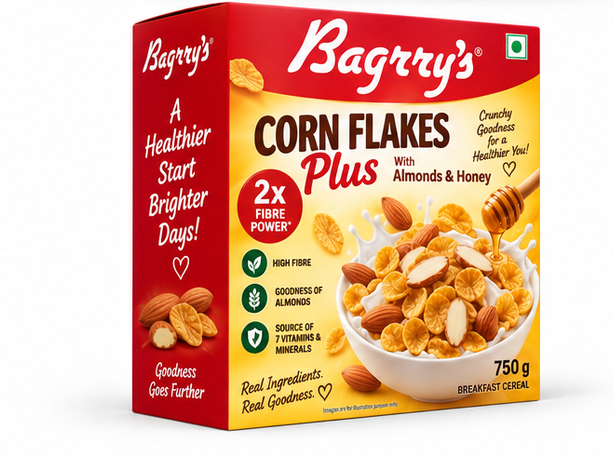 Bagrry's Corn Flakes Plus With Almonds & Honey (2x Fibre Power) 3