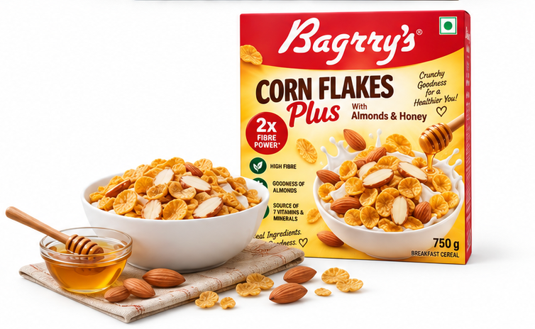 Bagrry's Corn Flakes Plus With Almonds & Honey (2x Fibre Power) 4