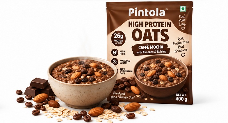 Pintola 26g High Protein Oats Caffe Mocha with Almonds & Raisins 4