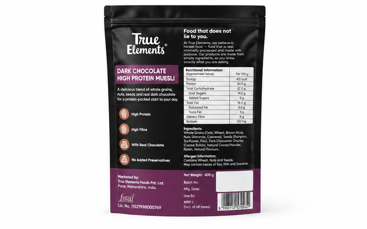True Elements Dark Chocolate High Protein Muesli 2