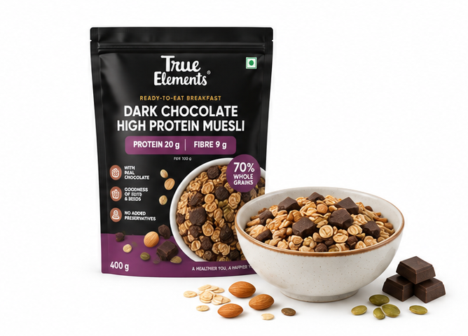 True Elements Dark Chocolate High Protein Muesli 4