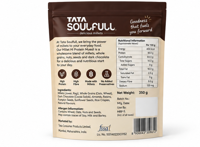 Tata Soulfull Millet Hi Protein Muesli Dark Choco 2