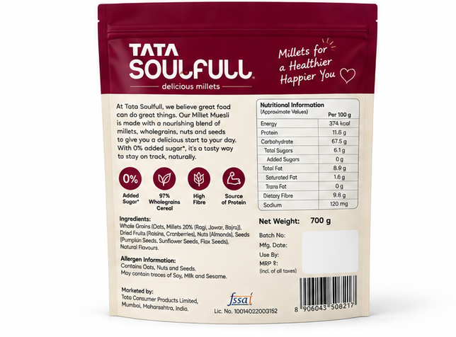 Tata Soulfull Millet Muesli With 0% Added Sugar, 97% Wholegrains Cereal 2