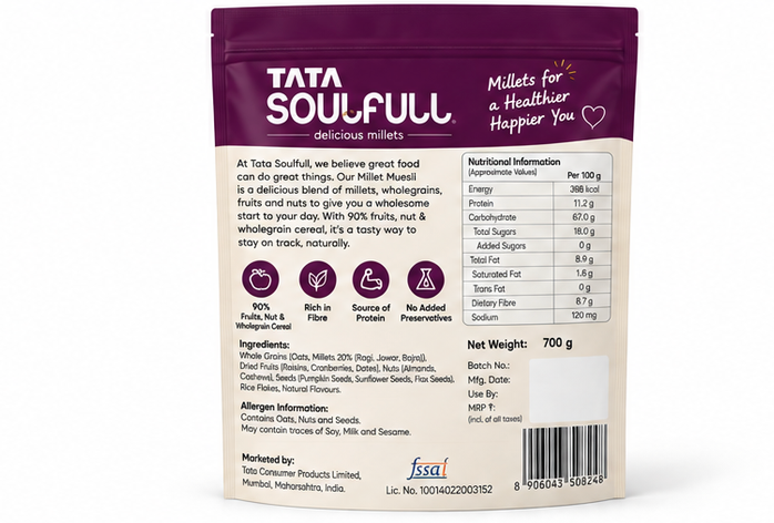 Tata Soulfull Millet Muesli With 90% Fruits, Nut & Wholegrain Cereal 2