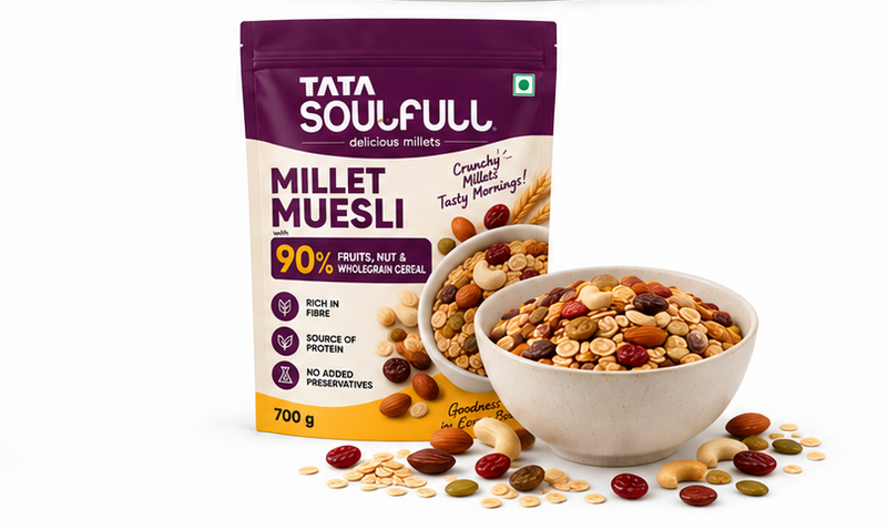 Tata Soulfull Millet Muesli With 90% Fruits, Nut & Wholegrain Cereal 4