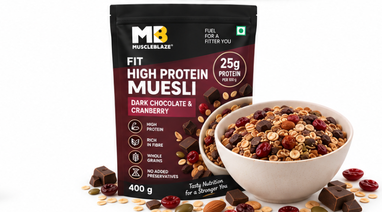 MuscleBlaze Fit High Protein Muesli (Dark Chocolate & Cranberry) 4