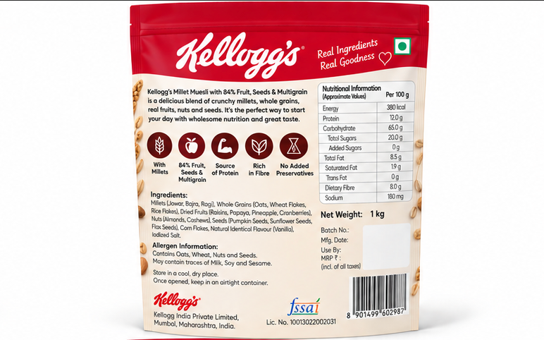 Kellogg's Millet Muesli with 84% Fruit, Seeds & Multigrain 2