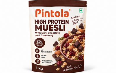 Pintola High Protein Muesli With Dark Chocolate and Cranberry 25g Protein, No Refined Sugar