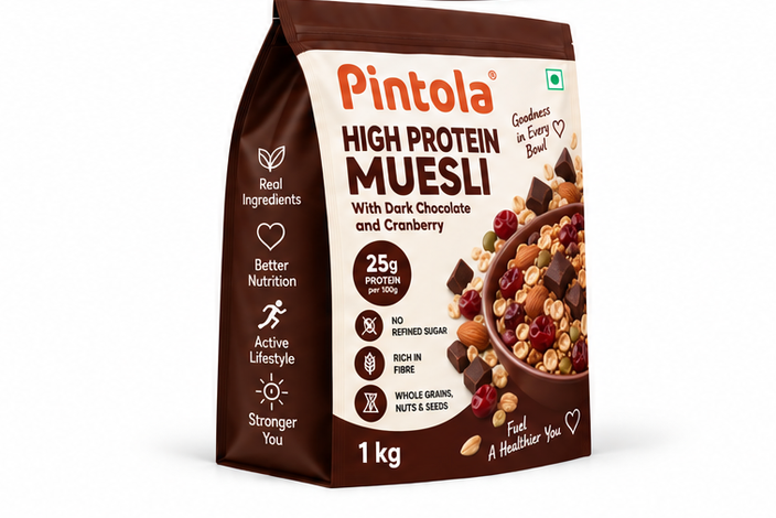 Pintola High Protein Muesli With Dark Chocolate and Cranberry 25g Protein, No Refined Sugar 3