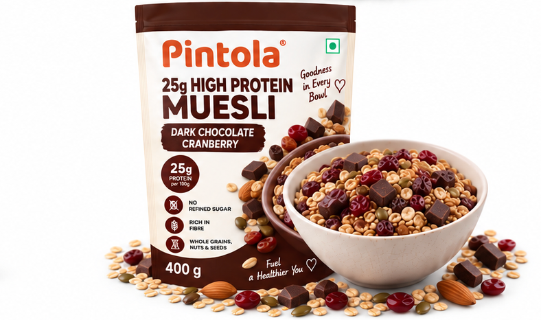 Pintola 25g High Protein Muesli Dark Chocolate & Cranberry 4