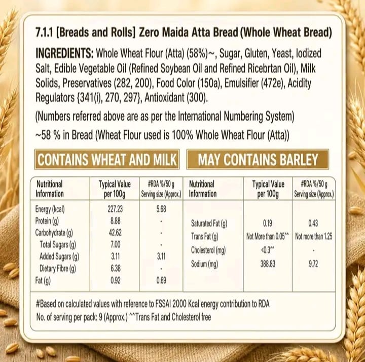 Harvest Gold Atta Whole Wheat Bread 6