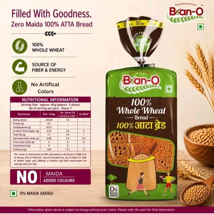 BranO 100% Atta Whole Wheat Bread 0% Maida 4