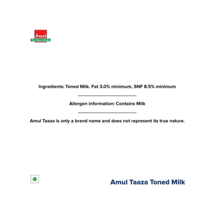 Amul Taaza Homogenised Toned Milk 4