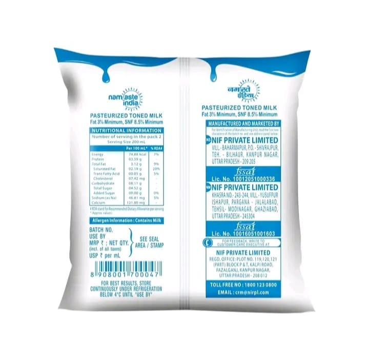 Namaste India Pasteurized Toned Milk 2